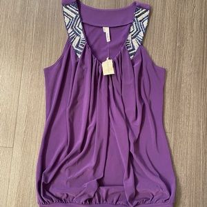 Studio Y purple beaded top S NWT